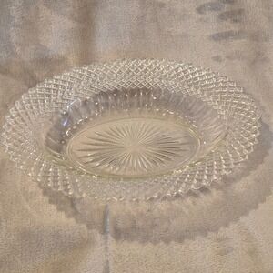 Clear Glass Oval Candy‎ Dish Diamond Cut Serving Platter Decorative Bowl